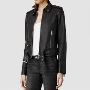 AllSaints Star Studded Raven Leather Biker Jacket Black US 6 Limited Edition